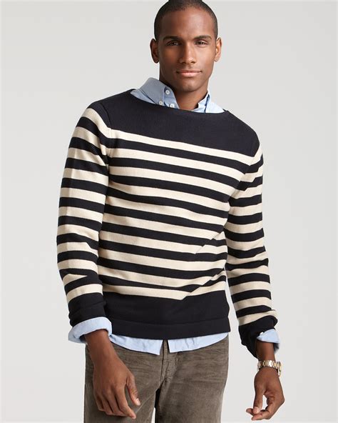 michael kors stripe crewneck sweater beige|Michael Kors Sweaters for Men .